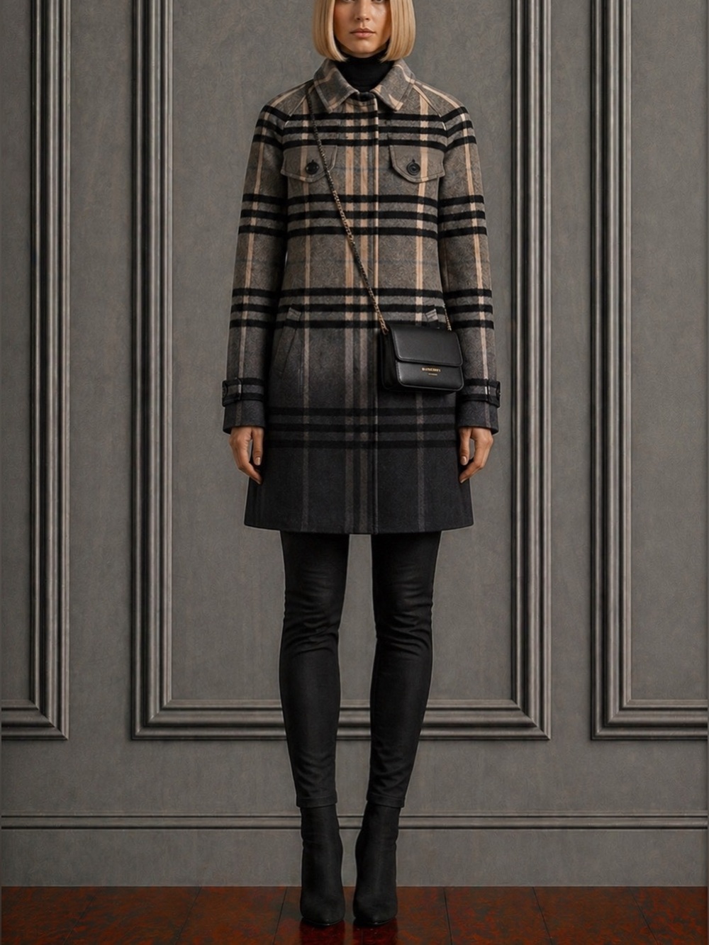 New Burberry heritage plaid print ombré effect wool trench coat 6 S 40